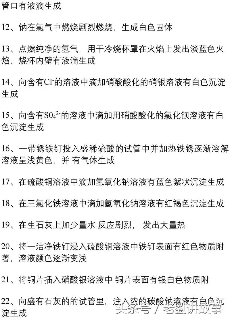 初中化学73个实验现象总结，高分必备！