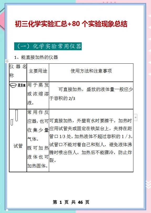 初中化学：必考实验 80个现象汇总，让孩子掌握吃透，考试稳上98