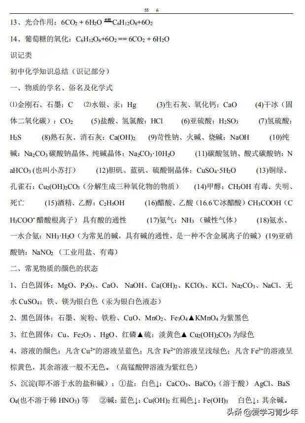 初中化学实验大全 全部方程式 化学概念 化学全集，建议打印收藏